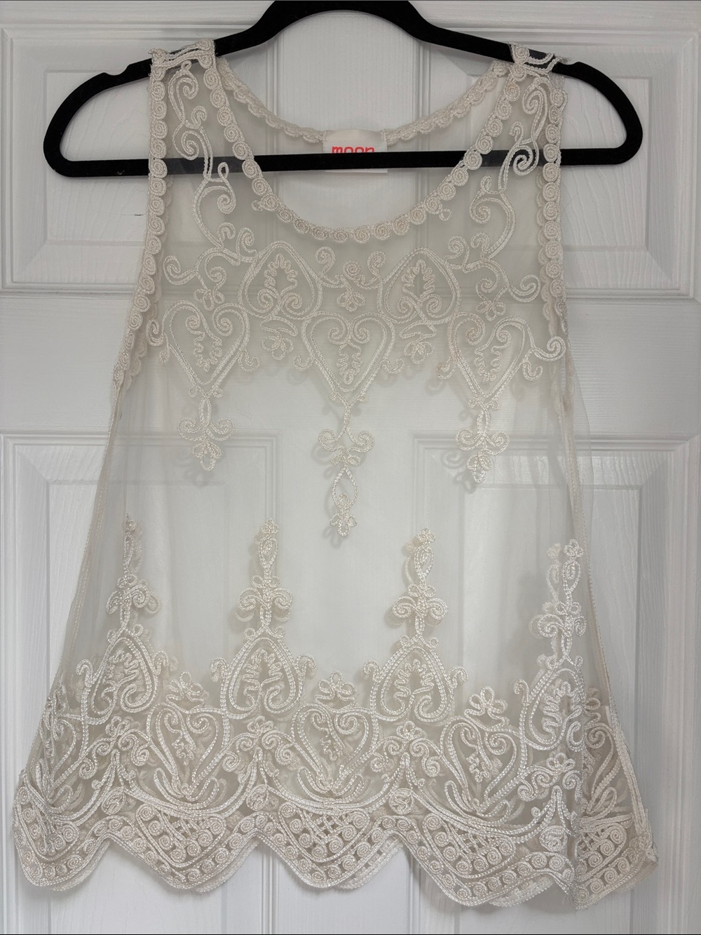 Moon Lace-Embroidered Ivory Sheer Camisole